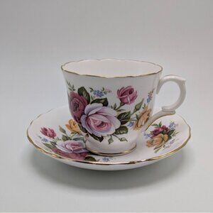 Royal Staffordshire Fine Bone China Floral Teacup Saucer Set Gold Trim Vintage